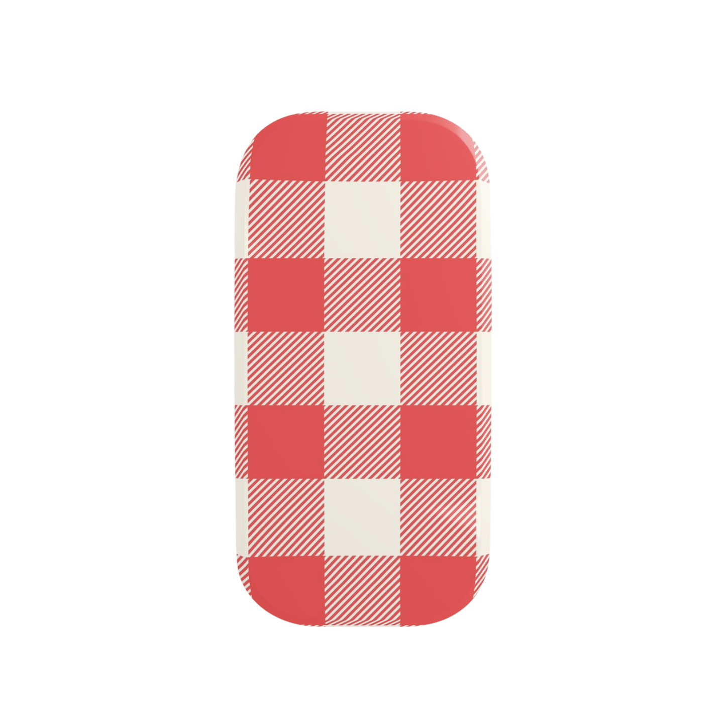 A rectangular product with rounded corners featuring a red and off-white gingham check pattern, shown on a plain white background.