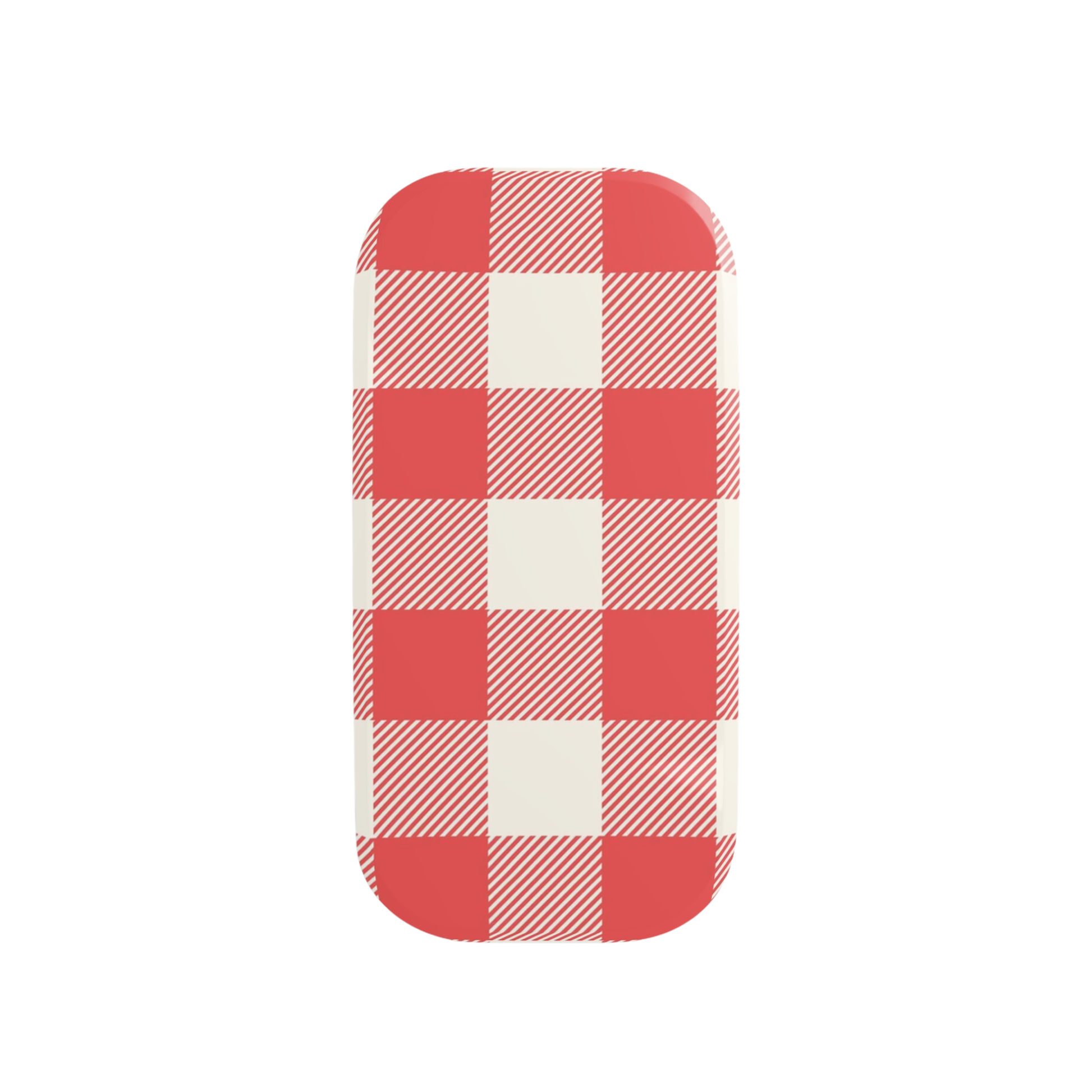 A rectangular product with rounded corners featuring a red and off-white gingham check pattern, shown on a plain white background.