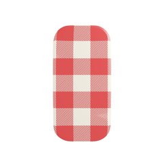 A rectangular product with rounded corners featuring a red and off-white gingham check pattern, shown on a plain white background.