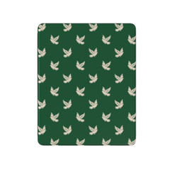 Green fabric with white bird pattern on a white background