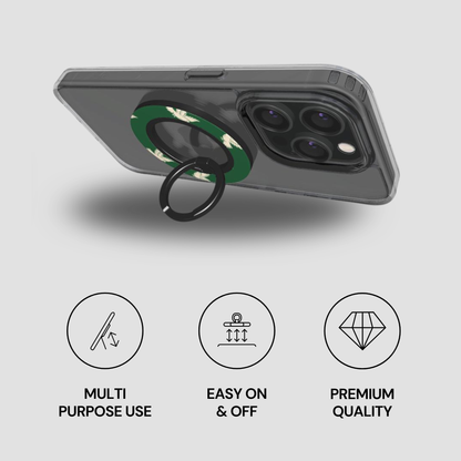 Phone case with ring holder on a gray background