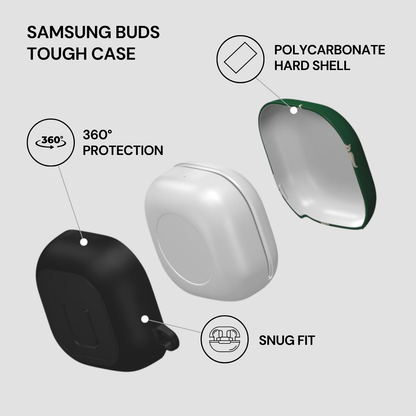 Samsung Buds Tough Case with features highlighted on a gray background