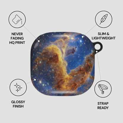 Product packaging with space-themed design and feature icons on a light gray background