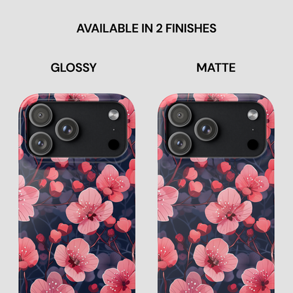 Two phone cases with floral design, one glossy and one matte, on a white background.