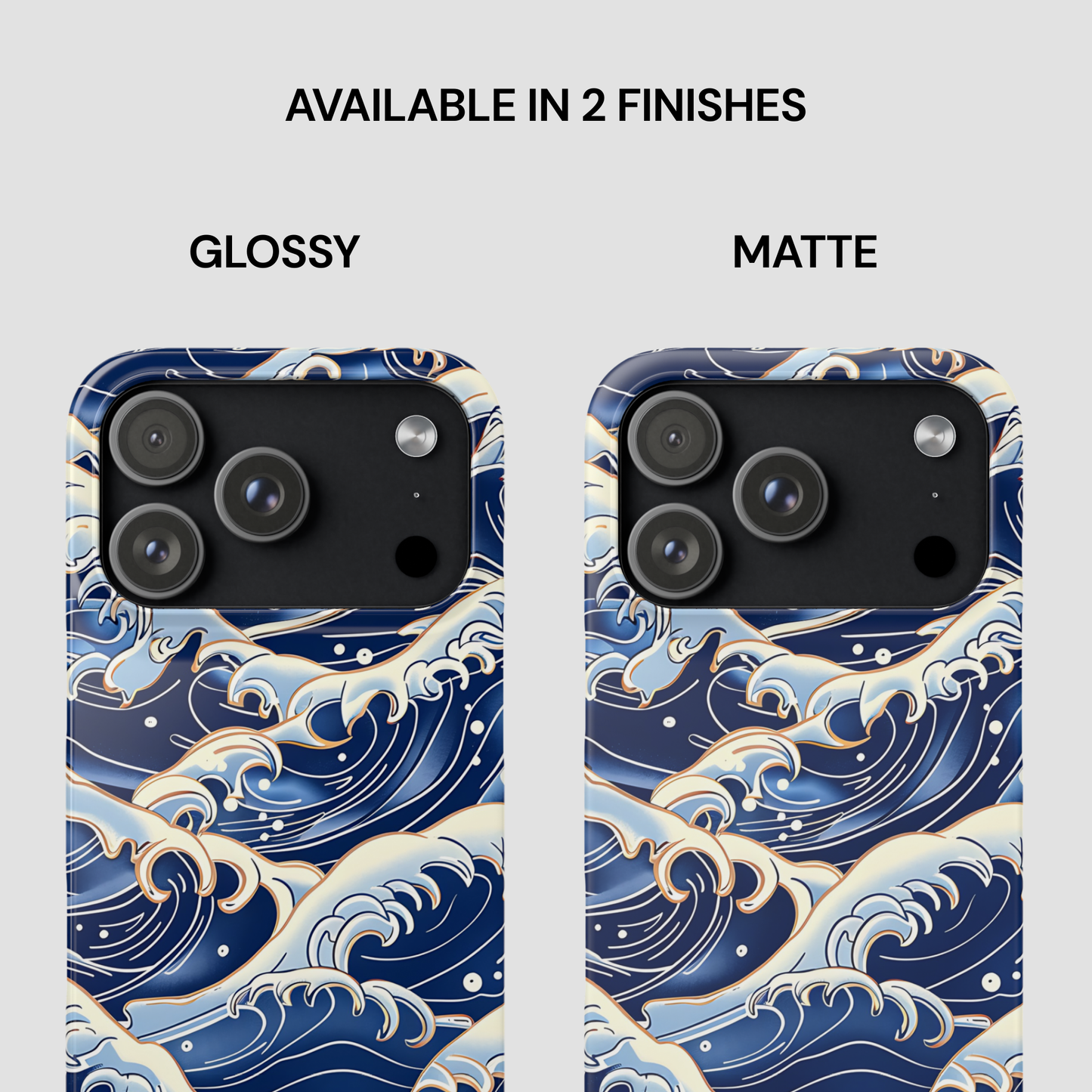 Phone case with wave design in glossy and matte finishes on a white background | Casenari