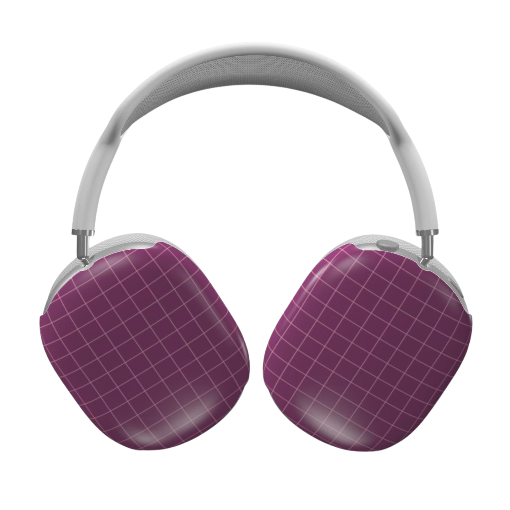 Purple grid-patterned headphones on a white background