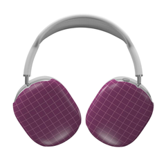 Purple grid-patterned headphones on a white background