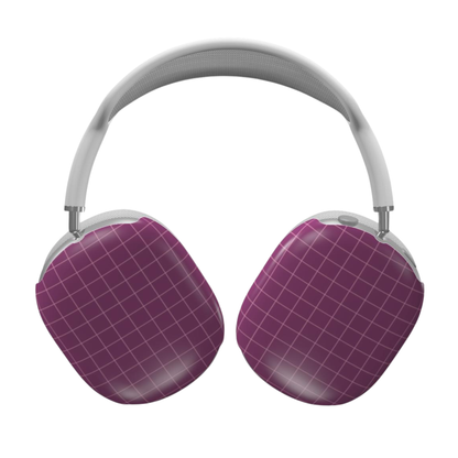 Purple grid-patterned headphones on a white background