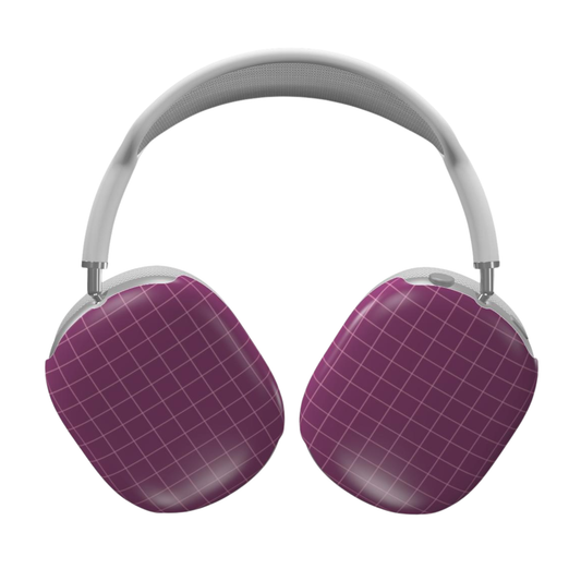 Purple grid-patterned headphones on a white background