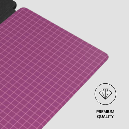 Purple grid-patterned mat with a 'Premium Quality' badge on a light gray background