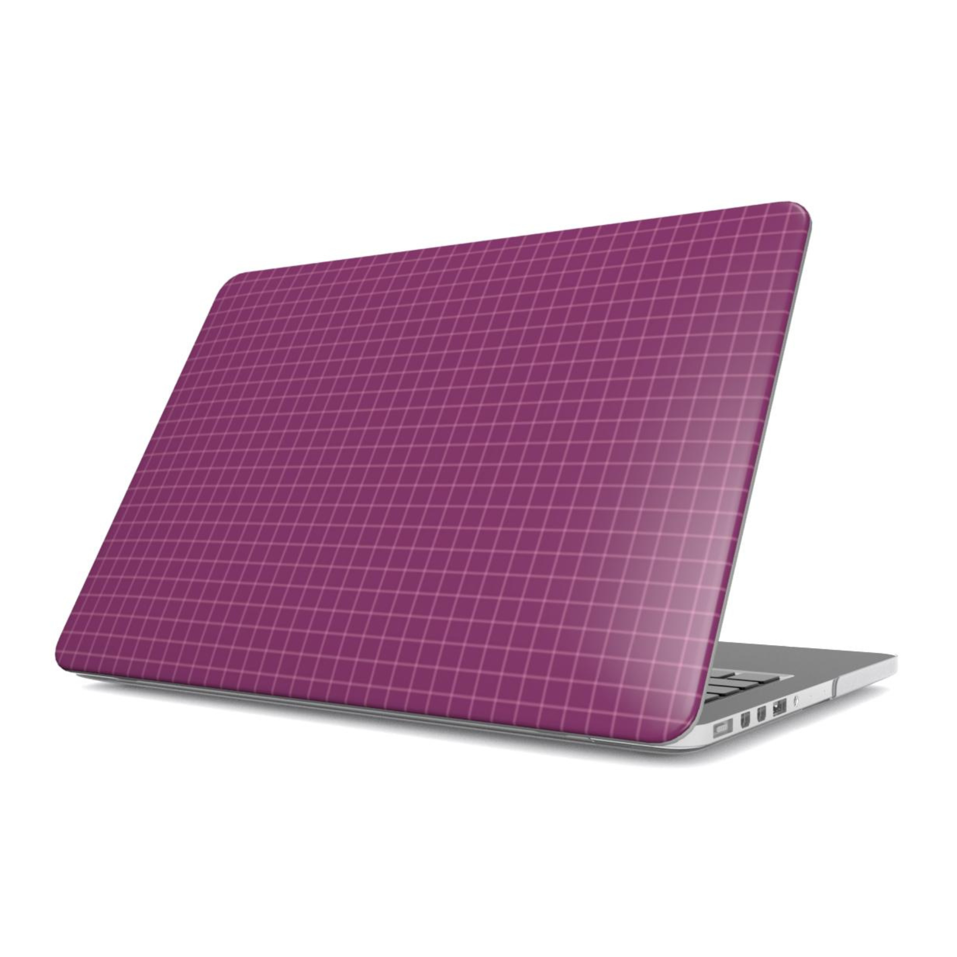 Laptop with a purple grid pattern on a white background