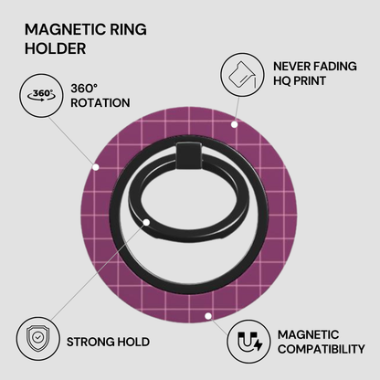 Magnetic ring holder with features on a light gray background