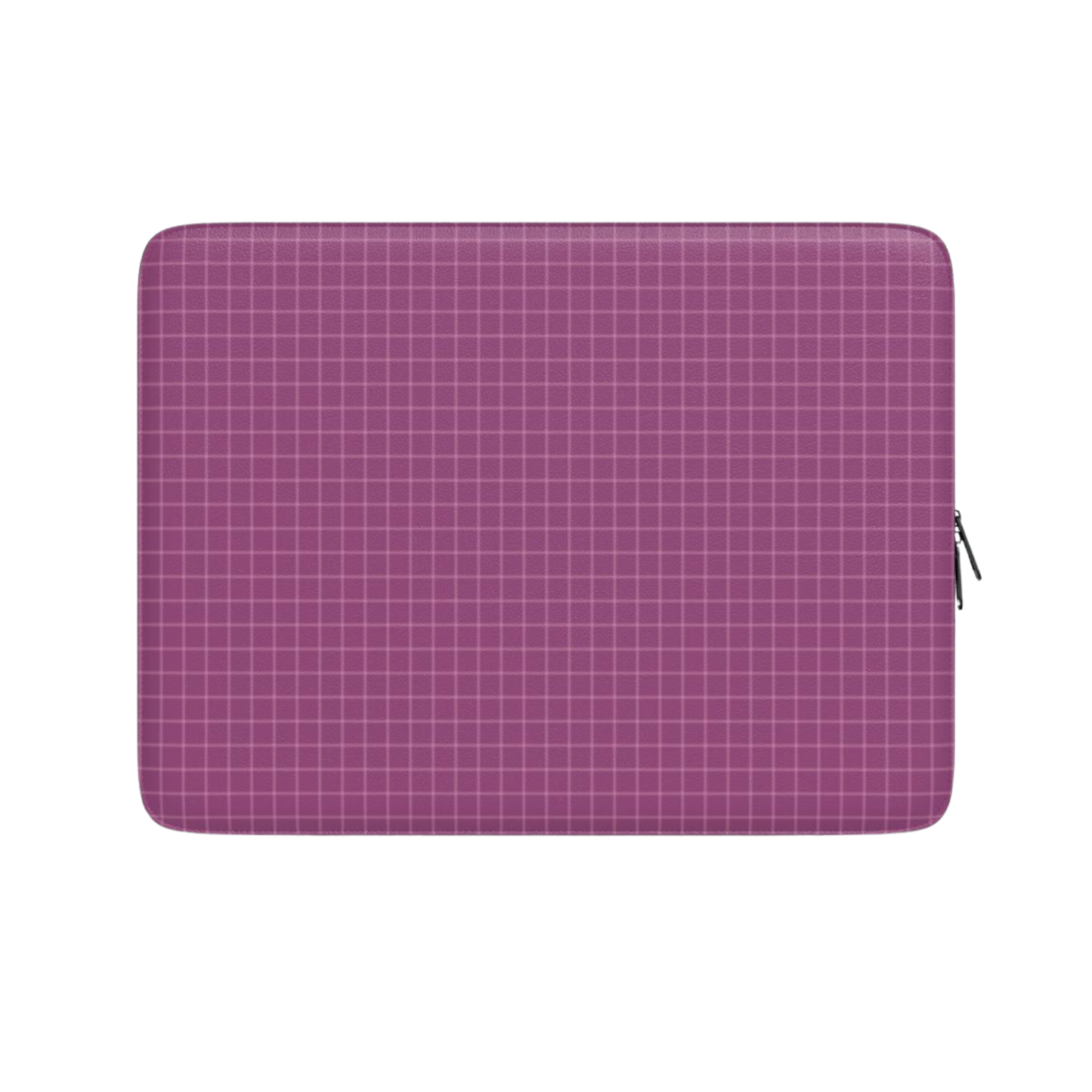 Purple grid patterned laptop sleeve on a white background