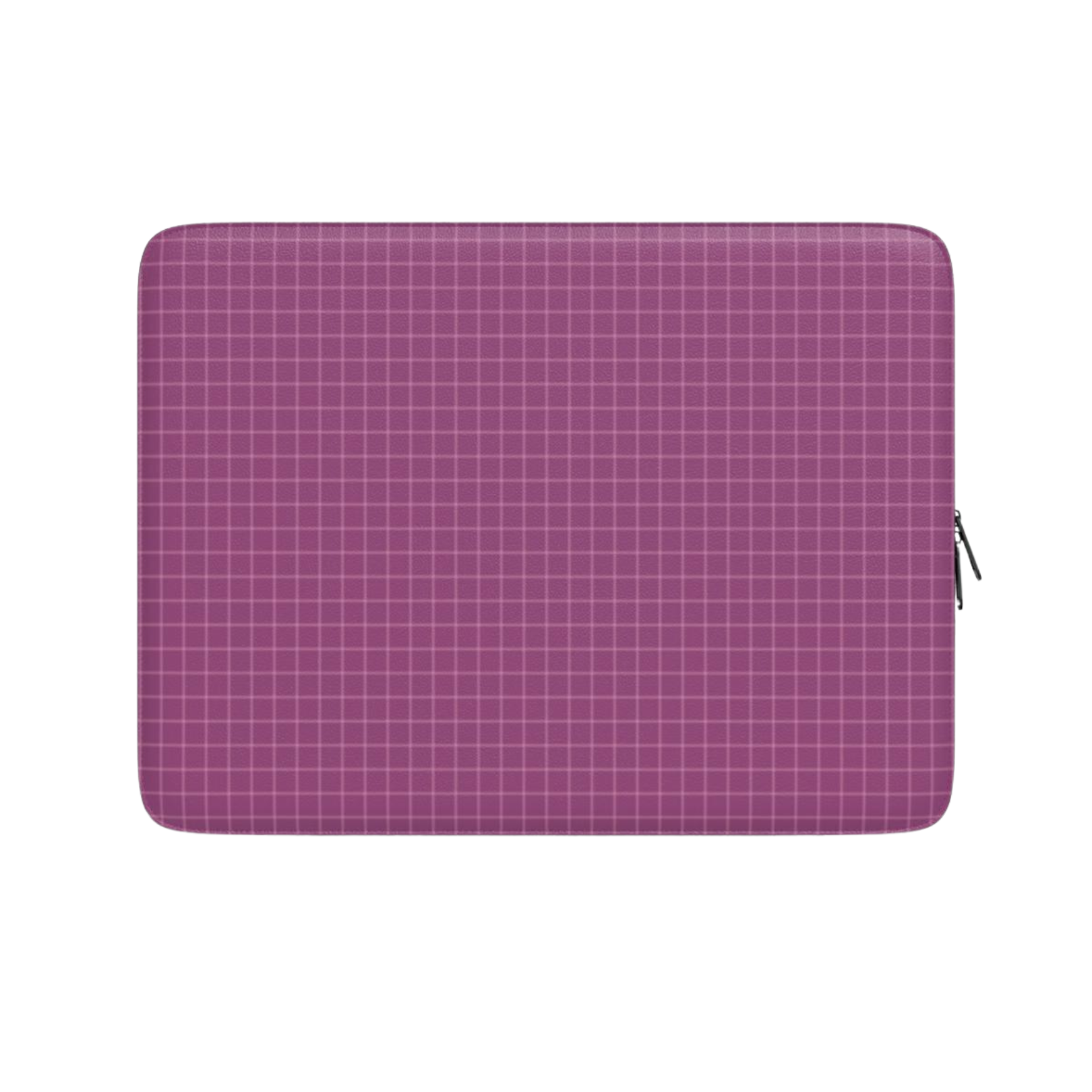 Purple grid patterned laptop sleeve on a white background