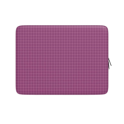 Purple grid patterned laptop sleeve on a white background