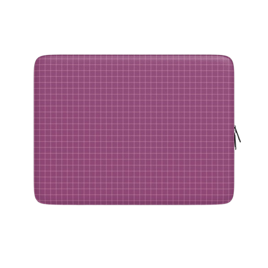 Purple grid patterned laptop sleeve on a white background