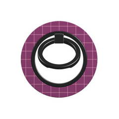 Black phone ring holder on a purple circular background with grid pattern