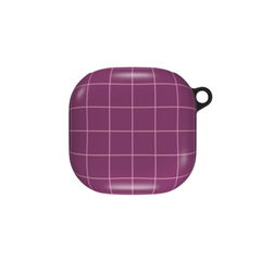 Purple grid-patterned case with a black strap on a white background