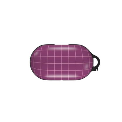 Purple grid-patterned case with a black handle on a white background