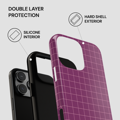 Phone case with double layer protection features on a gray background