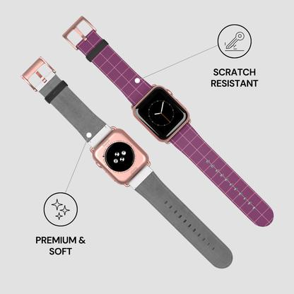 Two smartwatches with interchangeable bands on a light gray background, highlighting scratch resistance and softness.