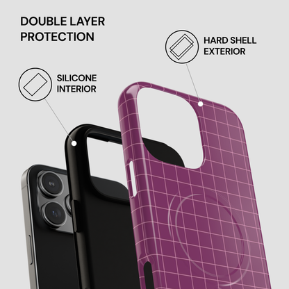 Phone case with double layer protection features on a gray background