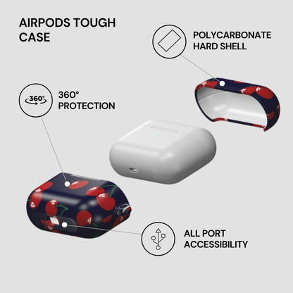 AirPods tough case with features highlighted on a gray background