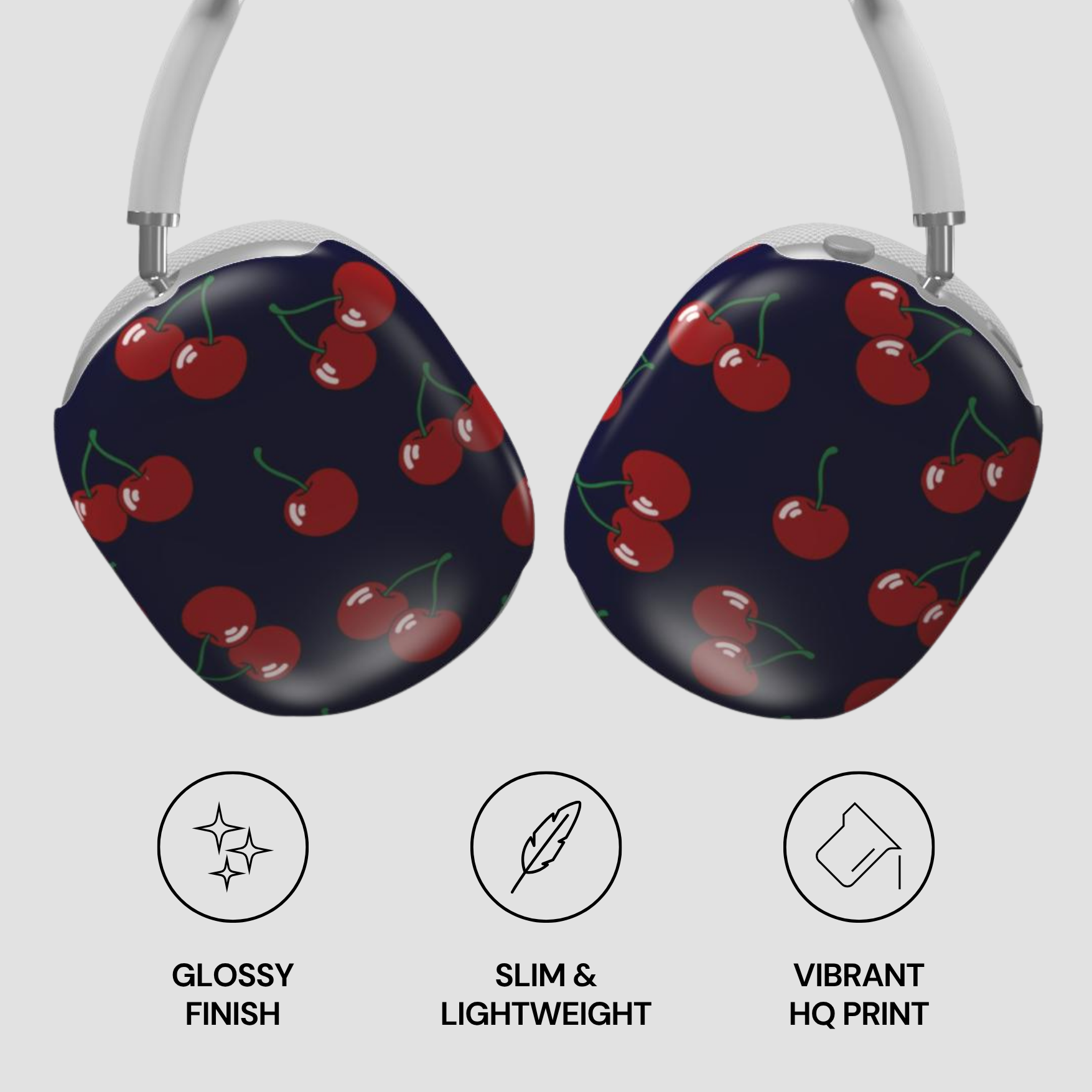 Headphone cases with cherry pattern on a white background