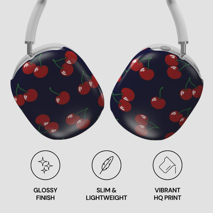 Headphone cases with cherry pattern on a white background
