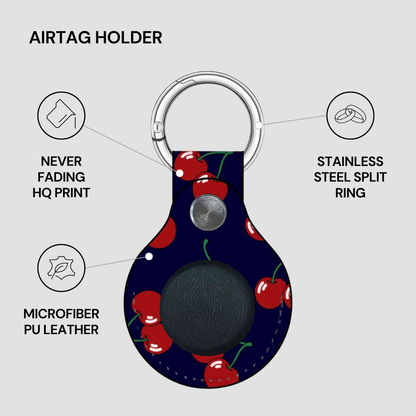 Airtag holder with cherry design on a gray background