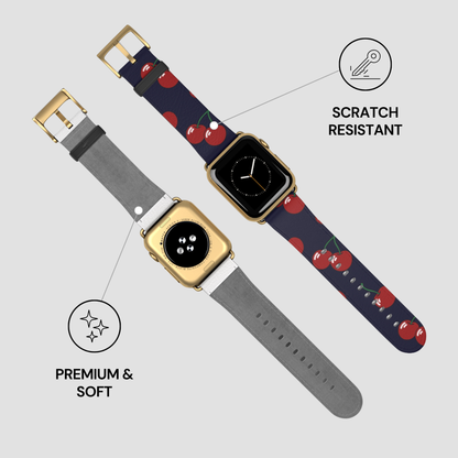 Three smartwatches with different bands on a light gray background, highlighting scratch resistance and softness.