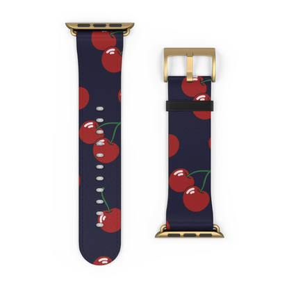 Watch strap with cherry pattern on a white background