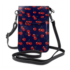 Crossbody bag with cherry pattern on a blue background