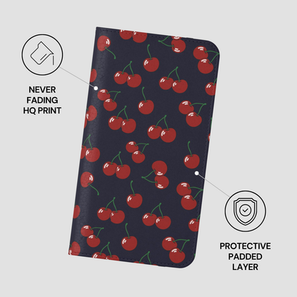 Notebook with cherry pattern on a gray background