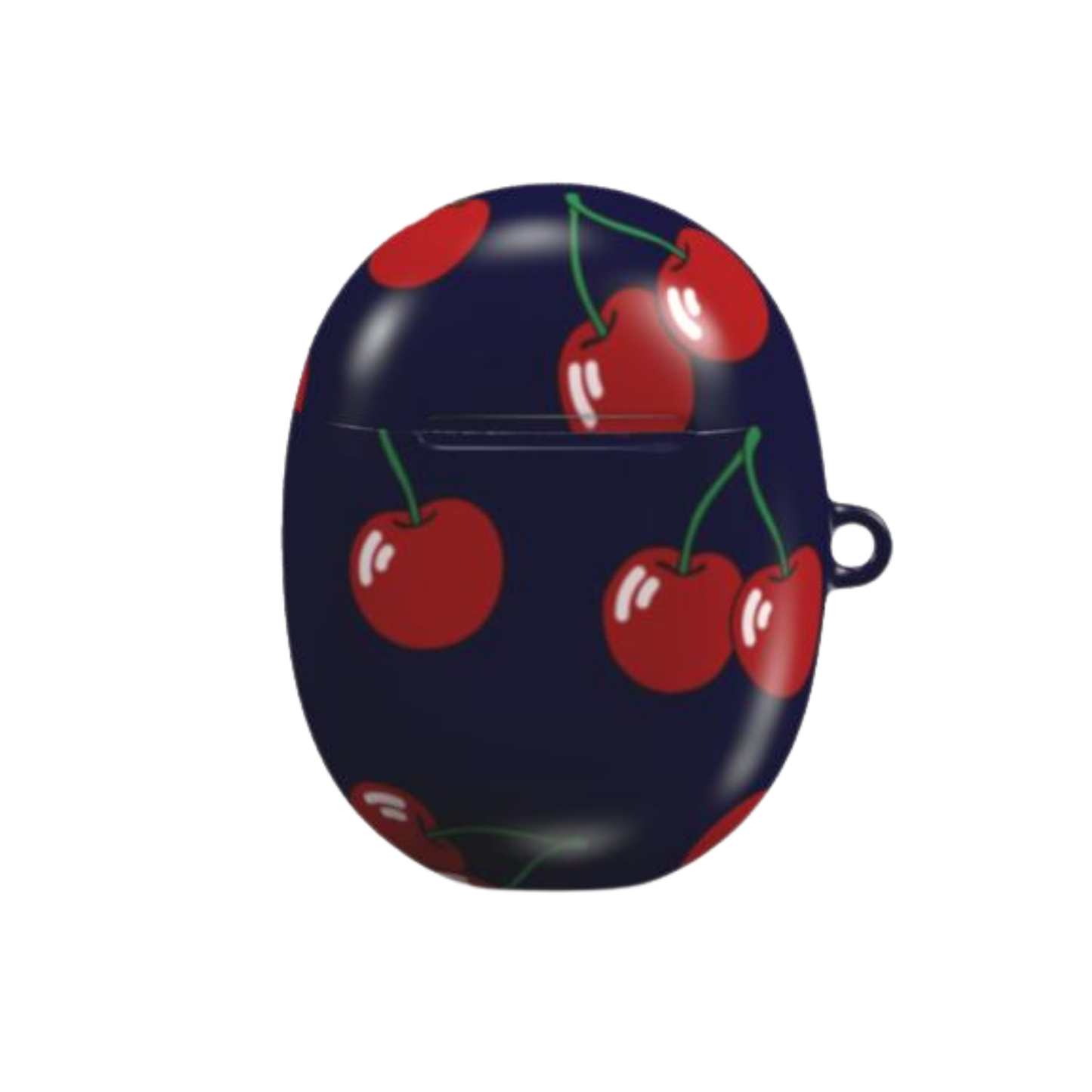 Navy blue case with red cherry pattern on a white background