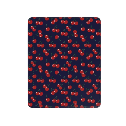 Navy blue mouse pad with red cherry pattern