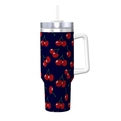 Tumbler with cherry pattern on a navy background