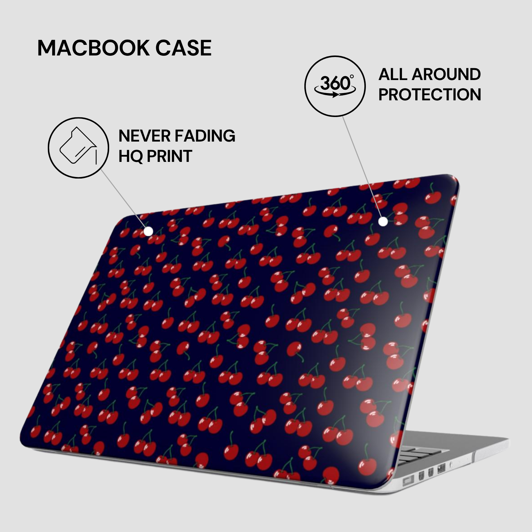 Laptop case with cherry pattern on a white background