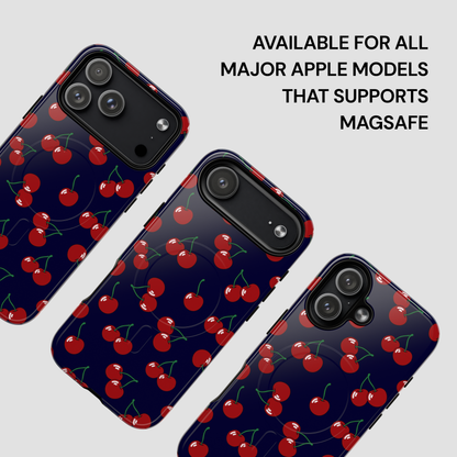 Phone case with cherry pattern on a gray background