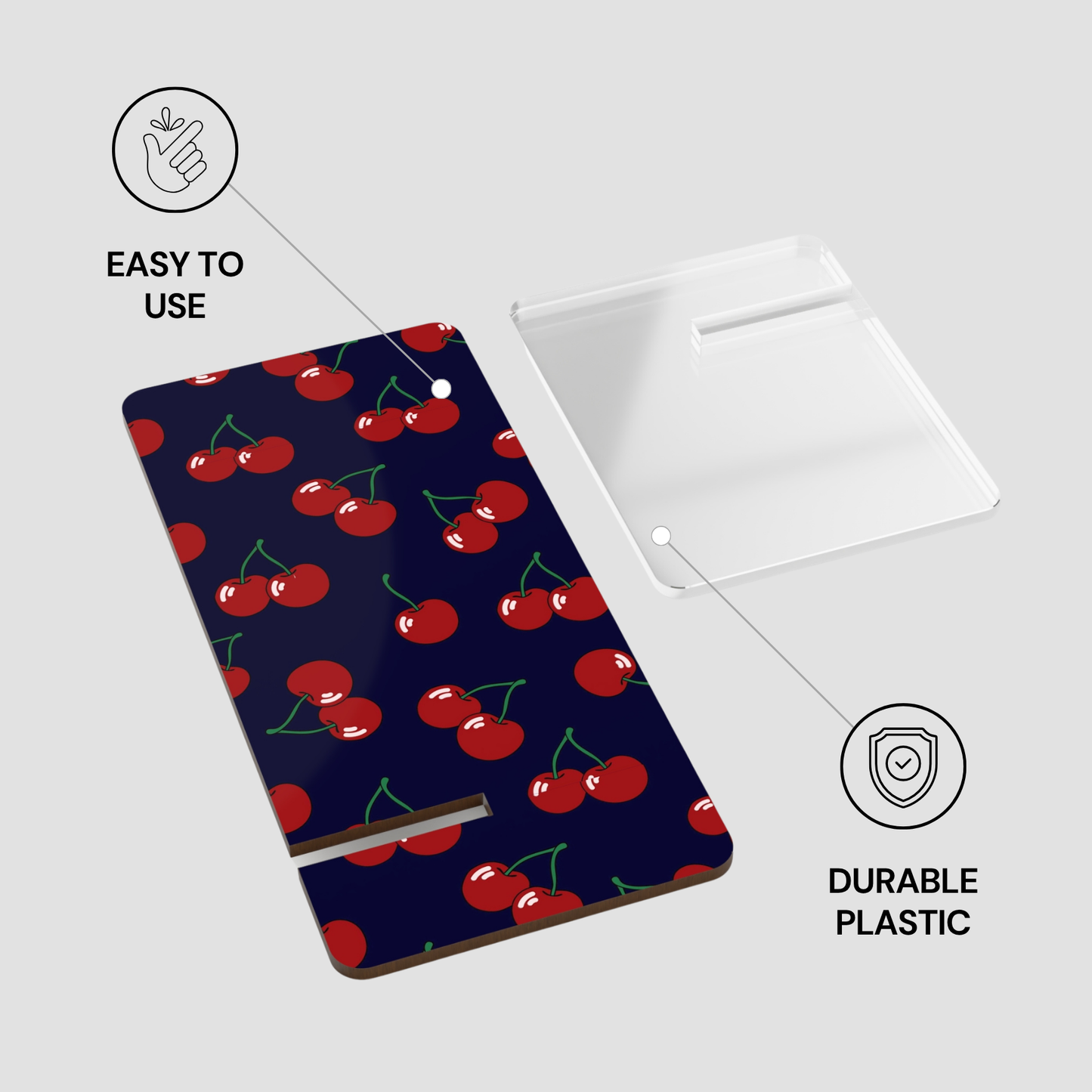 Phone case with cherry pattern on a white background