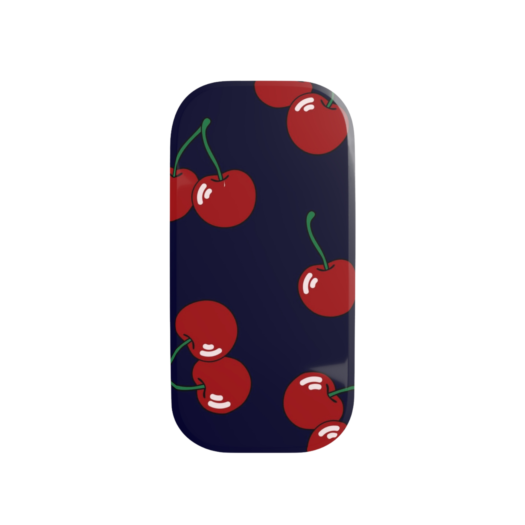Phone case with red cherry pattern on a navy background