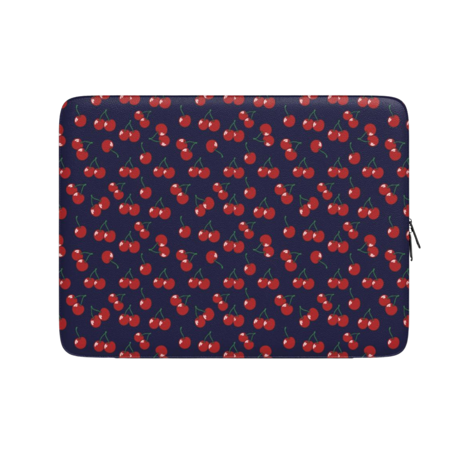 Laptop sleeve with cherry pattern on a navy background