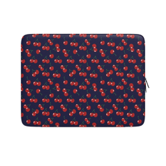 Laptop sleeve with cherry pattern on a navy background