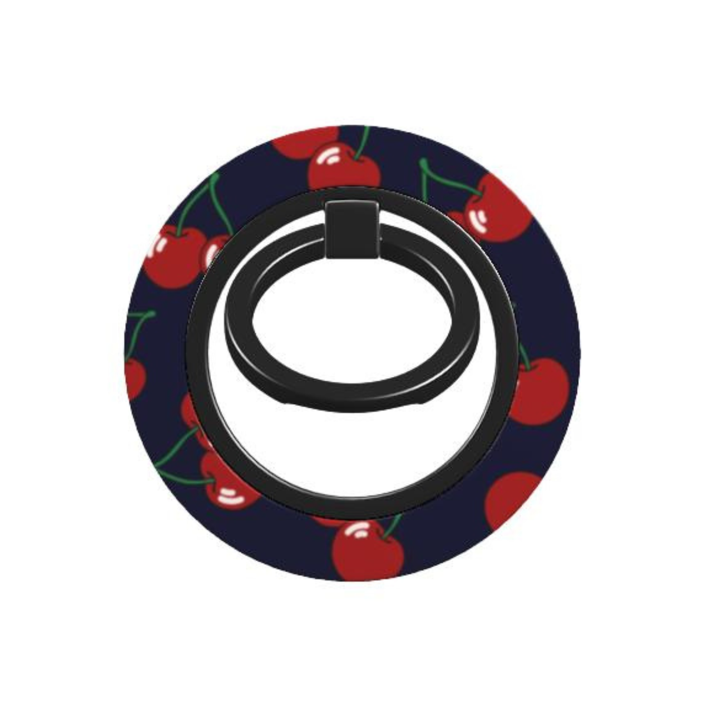 Phone ring holder with cherry pattern on a blue background