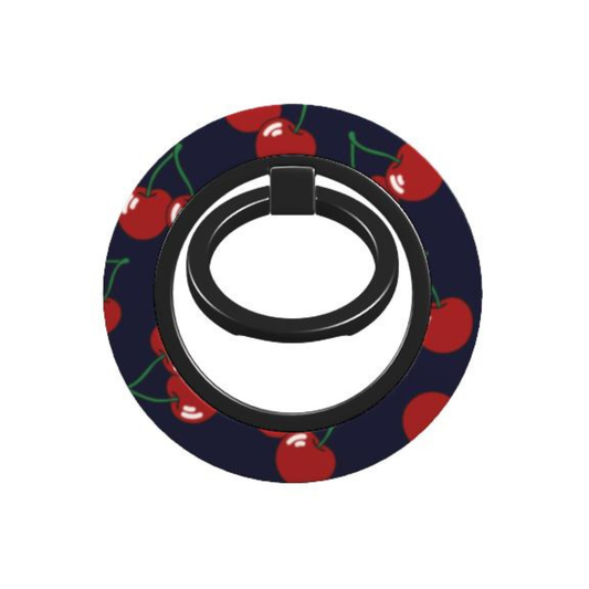 Phone ring holder with cherry pattern on a blue background