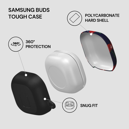 Samsung Buds Tough Case with features highlighted on a light gray background