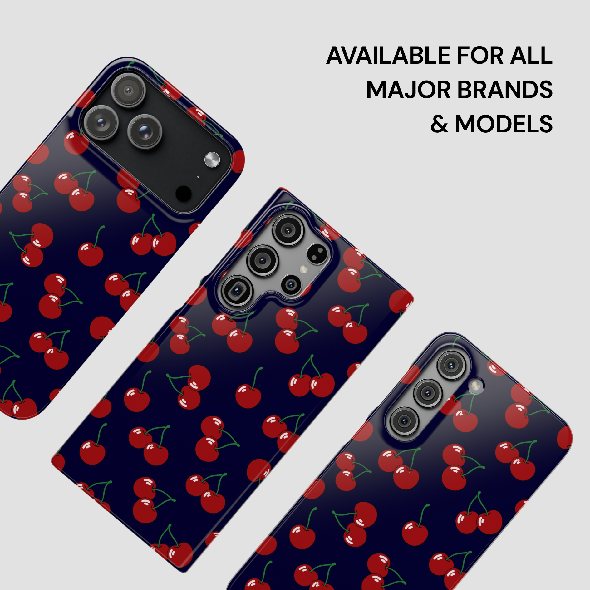 Phone case with cherry pattern on a gray background