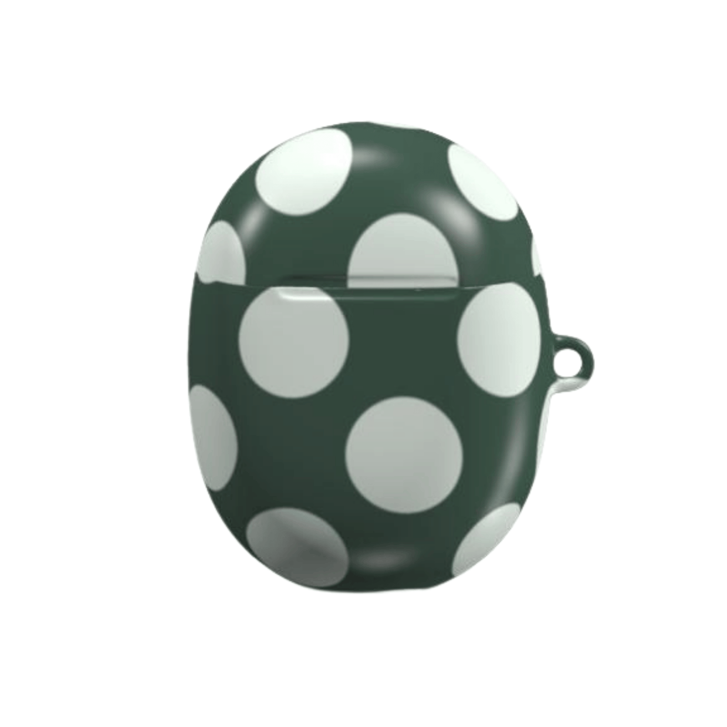 Green case with white polka dots on a white background