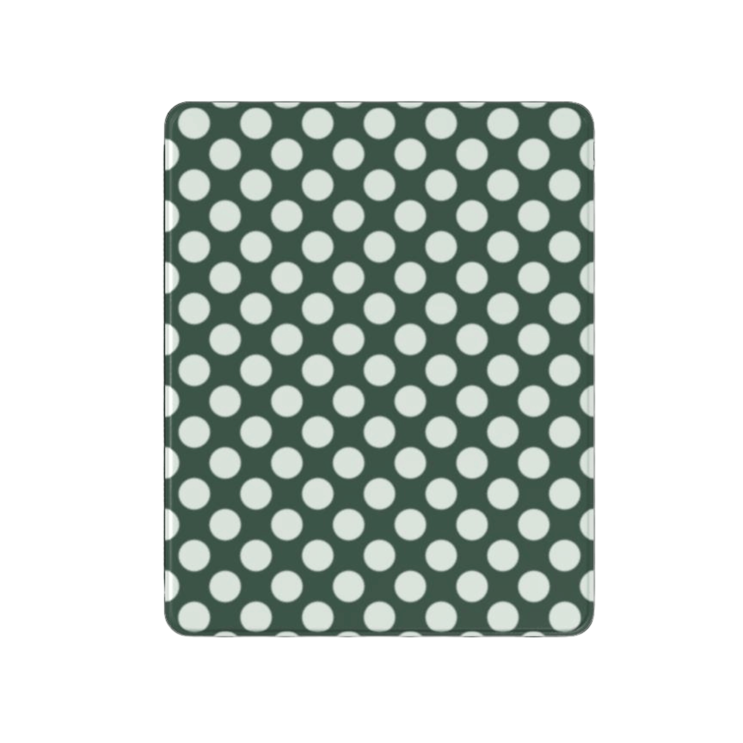 Green fabric with white polka dots on a white background
