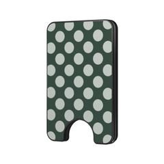 Sweet Pea Magnetic Wallet with light polka dot pattern on a deep green background